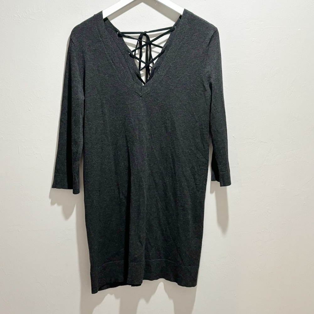 525 AMERICAN Women’s Charcoal Gray Full Lace Up Back Dress 3/4 Sleeve Size Small